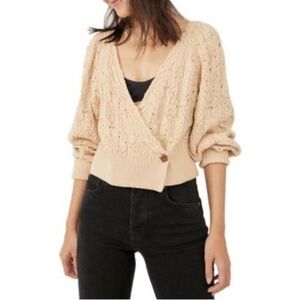 Free People Olive You Cable Wrap Cardigan in Macadamia. Size M EUC